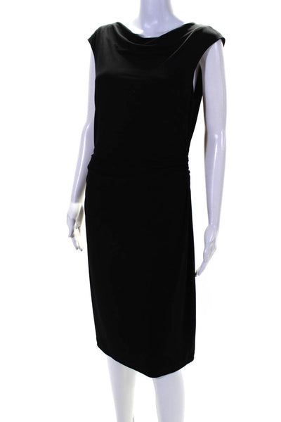 David Meister Womens Back Zip Scoop Neck Ruched Knit Sheath Dress Black Size 10