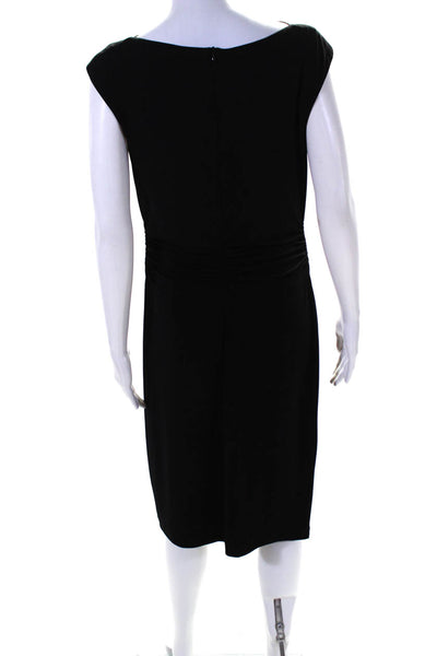 David Meister Womens Back Zip Scoop Neck Ruched Knit Sheath Dress Black Size 10