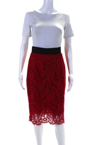 Dolce & Gabbana Womens Back Zip Lace Overlay Pencil Skirt Red Black Size IT 42