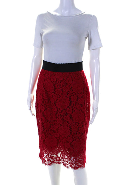 Dolce & Gabbana Womens Back Zip Lace Overlay Pencil Skirt Red Black Size IT 42