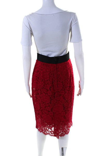 Dolce & Gabbana Womens Back Zip Lace Overlay Pencil Skirt Red Black Size IT 42