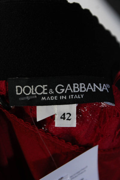 Dolce & Gabbana Womens Back Zip Lace Overlay Pencil Skirt Red Black Size IT 42