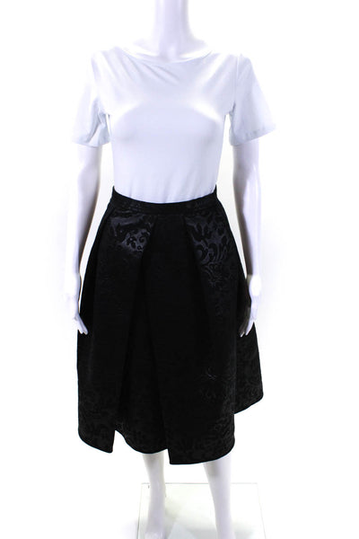Tibi Womens Textured Abstract Print Pleated Midi Skirt Black Size 0
