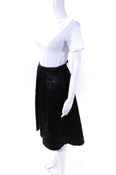 Tibi Womens Textured Abstract Print Pleated Midi Skirt Black Size 0