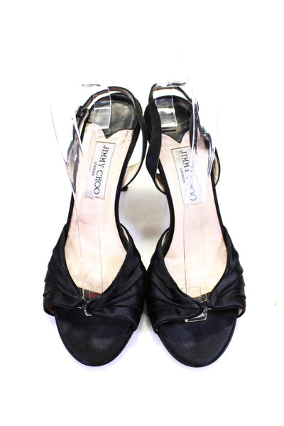 Jimmy Choo Womens Satin Peep Toe Slingback Heels Black Size 9