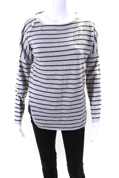 Margaret OLeary Womens Round Hem Striped Sweater Gray Cashmere Size Medium