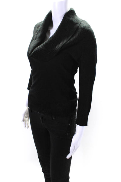 Trina Turk Womens Metallic 3/4 Sleeve Cowl Neck Sweater Black Cashmere Medium