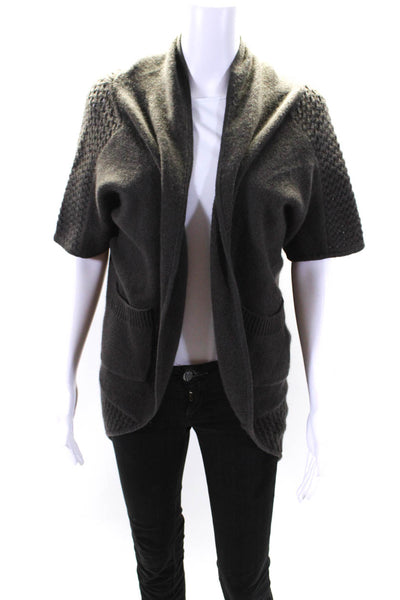 Velvet Womens Short Sleeve Chunky Knit Open Cardigan Sweater Gray Cashmere Small