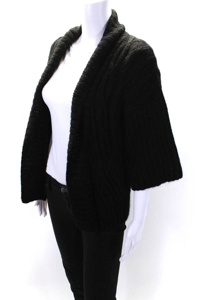 Trina Turk Womens Metallic Cable Knit Open Front Cardigan Sweater Black Medium