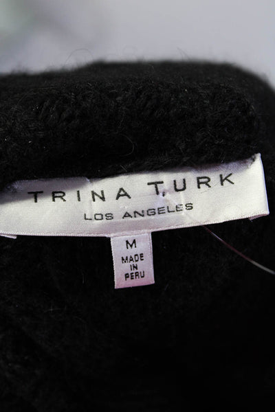 Trina Turk Womens Metallic Cable Knit Open Front Cardigan Sweater Black Medium