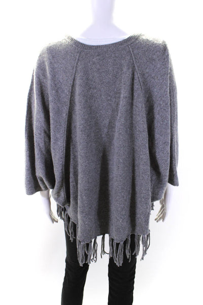 Velvet Womens Fringe Hem V Neck Dolman Sleeve Sweater Gray Cashmere Size Small