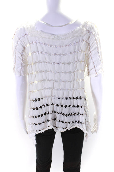 New Romantics Womens Raw Hem Fringe Woven Slash Top Blouse White Linen Size XS/S