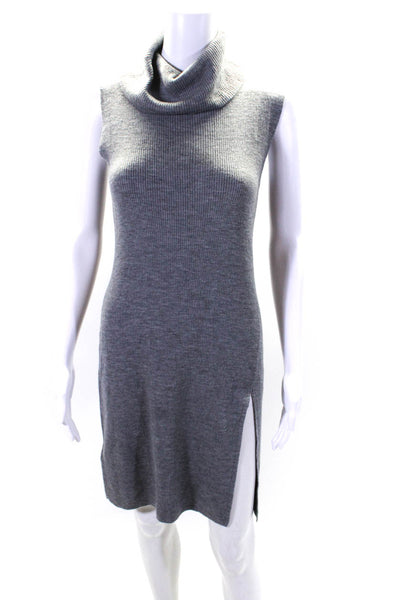 BCBG Max Azria Womens Turtleneck Sleeveless Sweater Sheath Dress Gray Medium