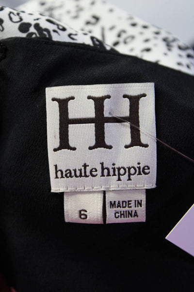 Haute Hippie Womens Leopard Print Keyhole High Low Dress Black White Size 6