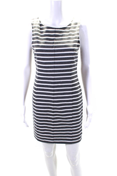 Sanctuary Womens Knit Terry Striped Sleeveless Sheath Dress Gray White Medium