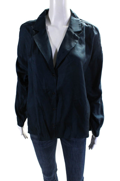 Livy Womens Button Down Long Sleeves Blouse Navy Blue Size Small