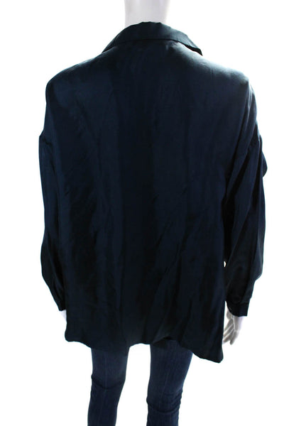 Livy Womens Button Down Long Sleeves Blouse Navy Blue Size Small