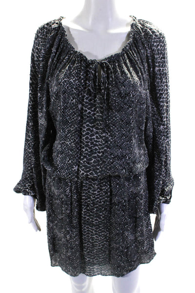 Parker Womens Long Sleeve Snakeskin Print Rhinestone Mini Dress Gray Size Medium