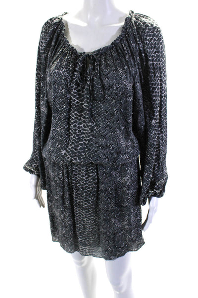 Parker Womens Long Sleeve Snakeskin Print Rhinestone Mini Dress Gray Size Medium