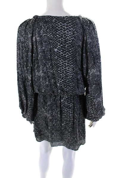 Parker Womens Long Sleeve Snakeskin Print Rhinestone Mini Dress Gray Size Medium