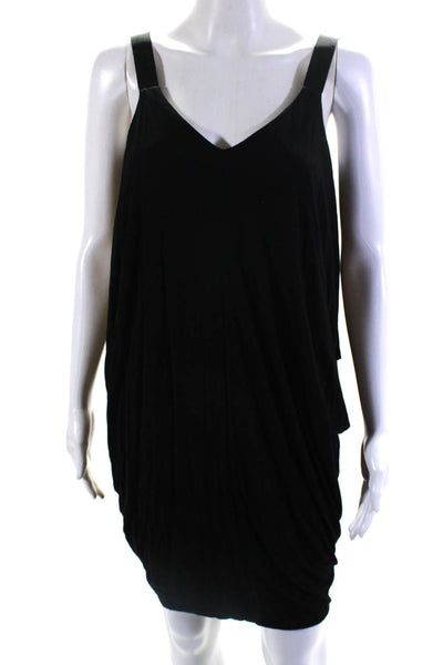 Trina Turk Womens V Neck Layered Jersey Sleeveless Mini Dress Black Size Small