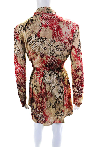 Ark & Co Womens Long Sleeve Snakeskin Print Wrap Dress Red Beige Size Medium