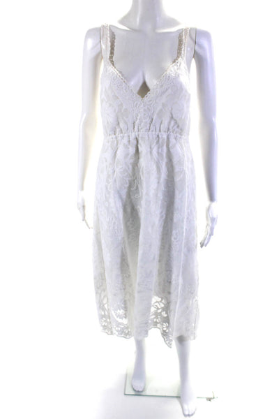 Yoana Baraschi Womens Net Lace V Neck Sleeveless Midi Dress White Size Medium