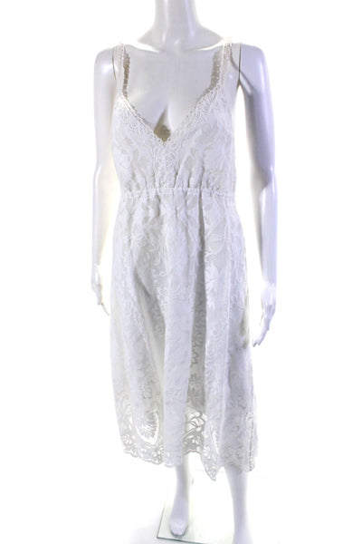 Yoana Baraschi Womens Net Lace V Neck Sleeveless Midi Dress White Size Medium