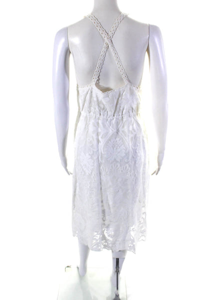 Yoana Baraschi Womens Net Lace V Neck Sleeveless Midi Dress White Size Medium