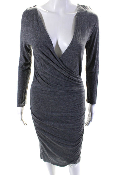 Velvet Womens Long Sleeve Surplice Jersey Midi Sheath Dress Gray Size Medium