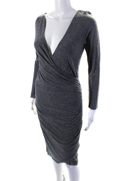 Velvet Womens Long Sleeve Surplice Jersey Midi Sheath Dress Gray Size Medium