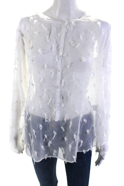 Yoana Baraschi Womens Fil Coupe Swiss Dot Sheer Button Up Top Blouse White Large