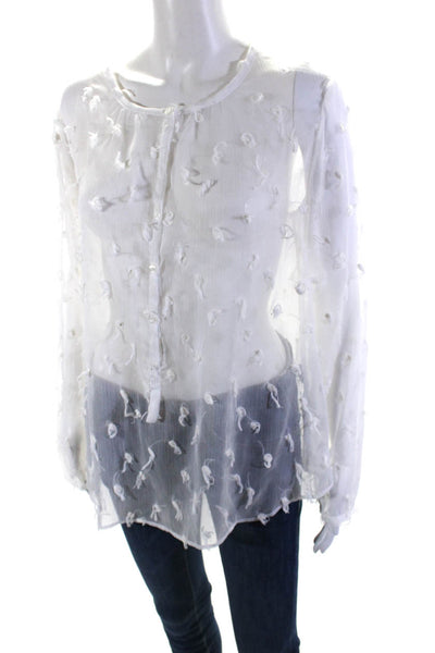 Yoana Baraschi Womens Fil Coupe Swiss Dot Sheer Button Up Top Blouse White Large