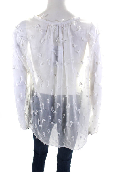 Yoana Baraschi Womens Fil Coupe Swiss Dot Sheer Button Up Top Blouse White Large