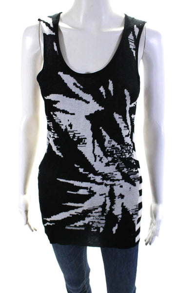 Katherine Barclay Women Abstract Stripe Knit Intarsia Tank Top Black White Small