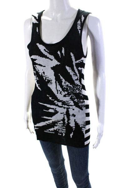 Katherine Barclay Women Abstract Stripe Knit Intarsia Tank Top Black White Small