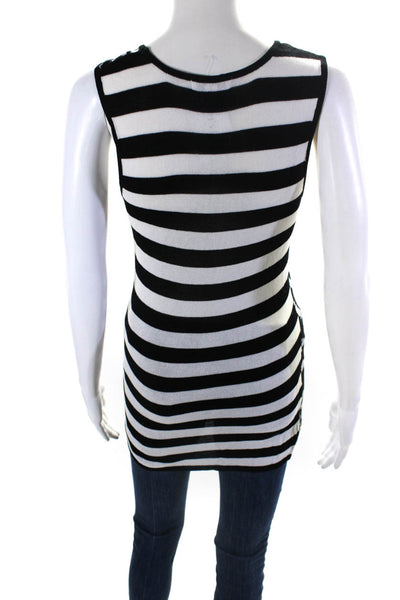 Katherine Barclay Women Abstract Stripe Knit Intarsia Tank Top Black White Small