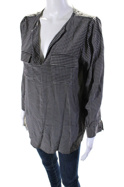 Joie Womens Long Sleeve Y Neck Geometric Top Blouse Gray Size Medium