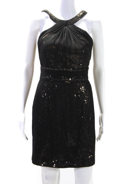 Theia Womens Sleeveless Halter Neck Sequin A Line Cocktail Dress Black Size S