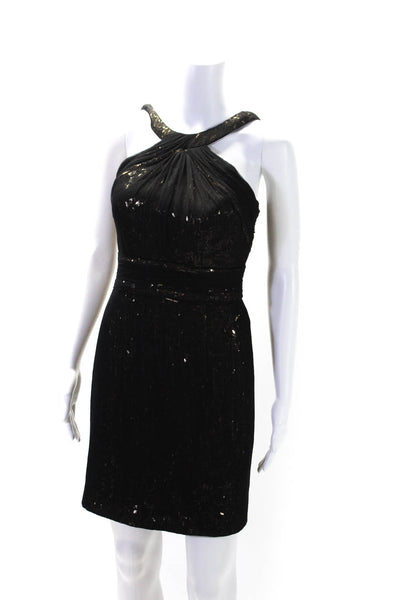 Theia Womens Sleeveless Halter Neck Sequin A Line Cocktail Dress Black Size S