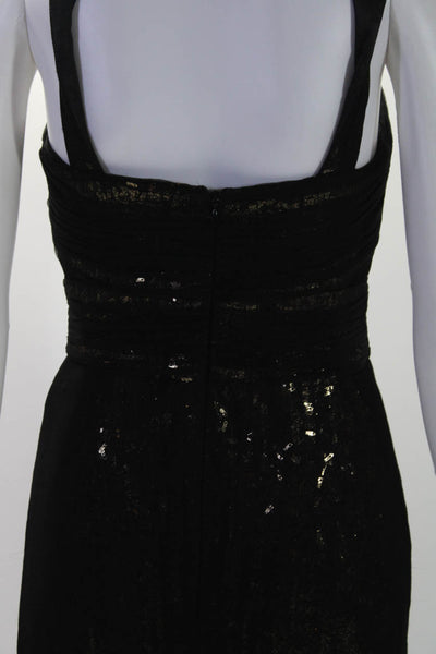 Theia Womens Sleeveless Halter Neck Sequin A Line Cocktail Dress Black Size S