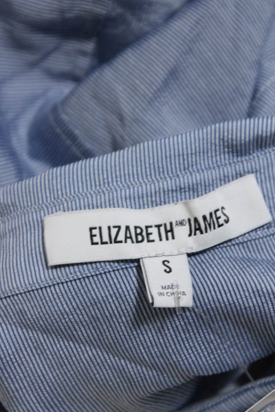 Elizabeth and James Womens Striped Print Collared Buttoned Top Blue Size S