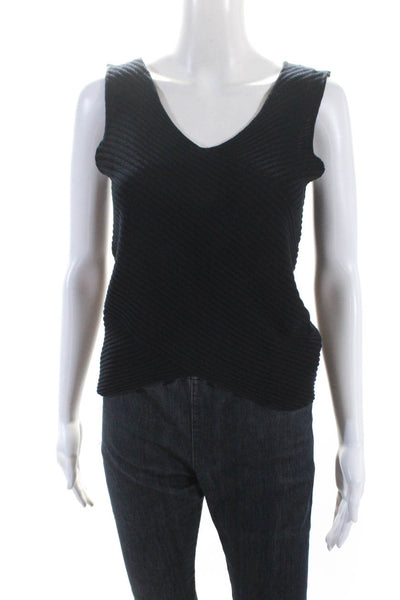 Armani Collezioni Womens Sleeveless V Neck Tank Top Navy Blue Cotton Size 8