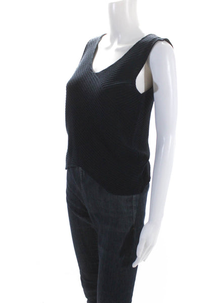 Armani Collezioni Womens Sleeveless V Neck Tank Top Navy Blue Cotton Size 8