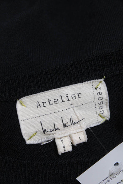 Artelier Nicole Miller Womens Knit Crew Neck Shell Tank Top Black Size Large