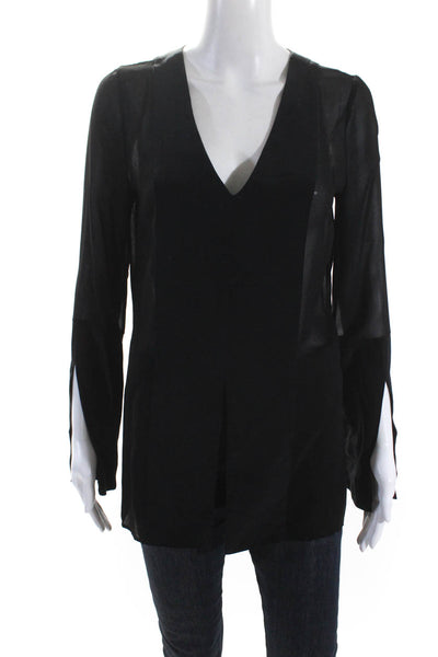 Bailey 44 Womens Sheer Chiffon Long Sleeve V Neck Tunic Blouse Black Size Small