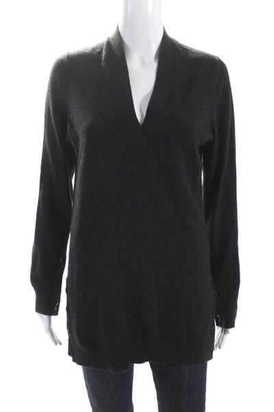 Christopher Fischer Womens Side Button V Neck Sweater Dark Gray Size Medium