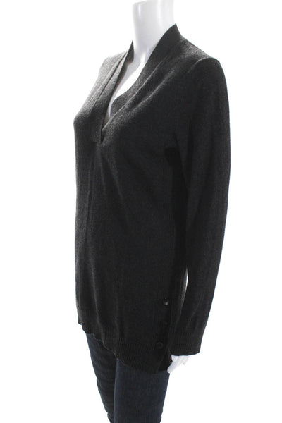 Christopher Fischer Womens Side Button V Neck Sweater Dark Gray Size Medium