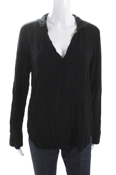 Velvet Graham & Spencer Womens Long Sleeve Collar V Neck Top Blouse Black Medium