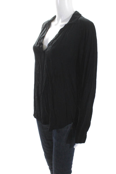 Velvet Graham & Spencer Womens Long Sleeve Collar V Neck Top Blouse Black Medium